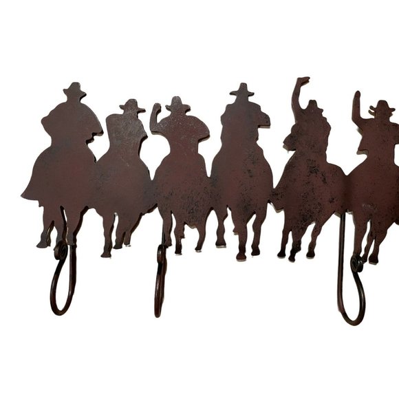 Vintage Cowboys and Horses Coat‎ Hat Rack Metalware 23" x 12" - Picture 6 of 10